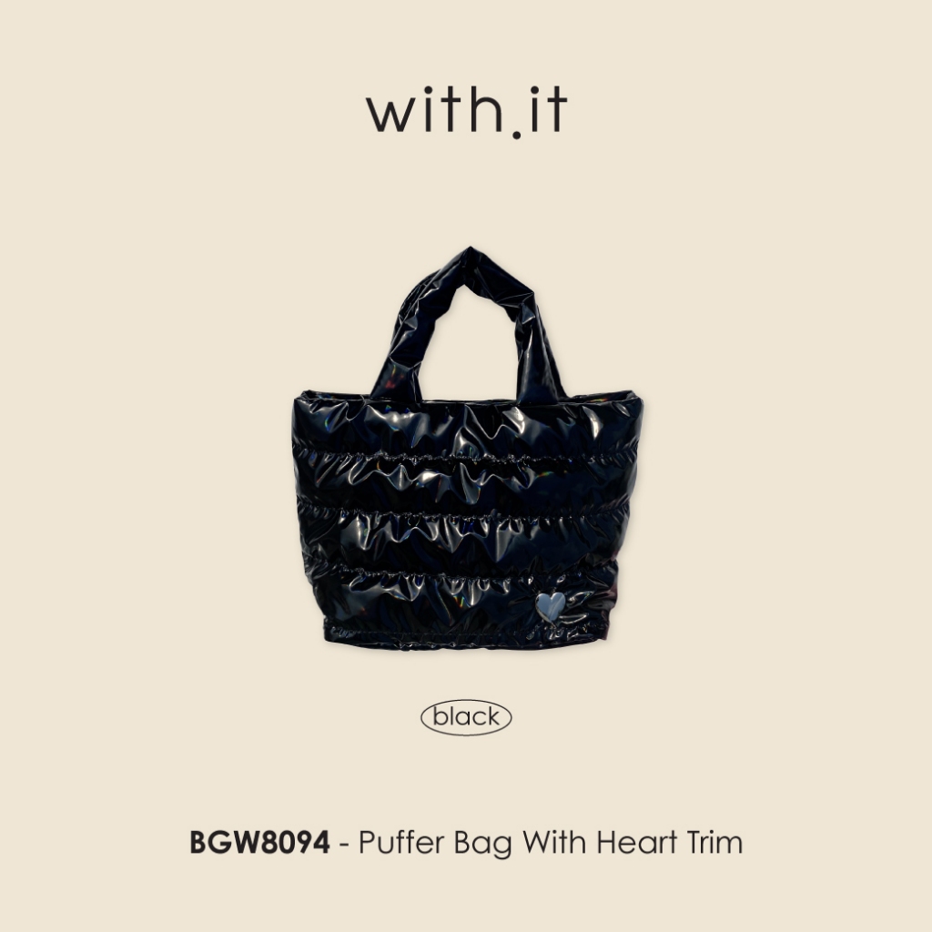 with.ti.store- BGW8094 กระเป๋าพัฟเฟอร์ตกเเต่งหัวใจ