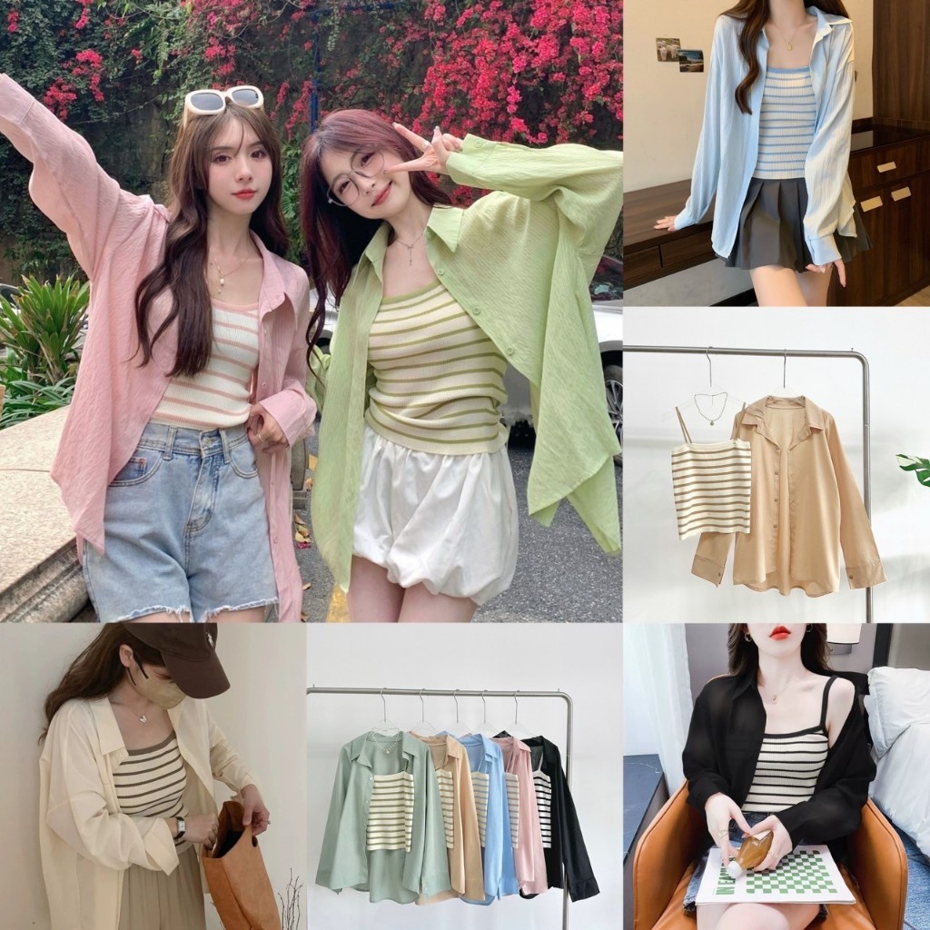 เซต 2 ชิ้น ผ้าKnit+ผ้าคัตตอนผสมลินิน #ชุดเซตแขนยาว #FF17