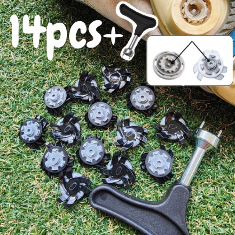 ปุ่มรองเท้ากอล์ฟ 14-18 pcs.พร้อมตัวขัน solfspikes cleats golf shoes with wrench tool (black)