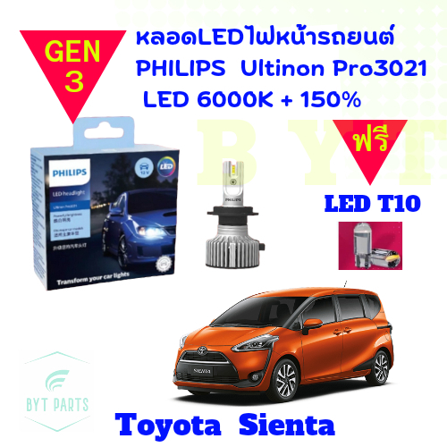 Philips หลอดไฟหน้ารถยนต์  Ultinon Pro3021 Gen3 LED+150% 6000K For Toyota Sienta