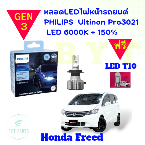 Philips หลอดไฟหน้ารถยนต์  Ultinon Pro3021 Gen3 LED+150% 6000K For Honda Freed