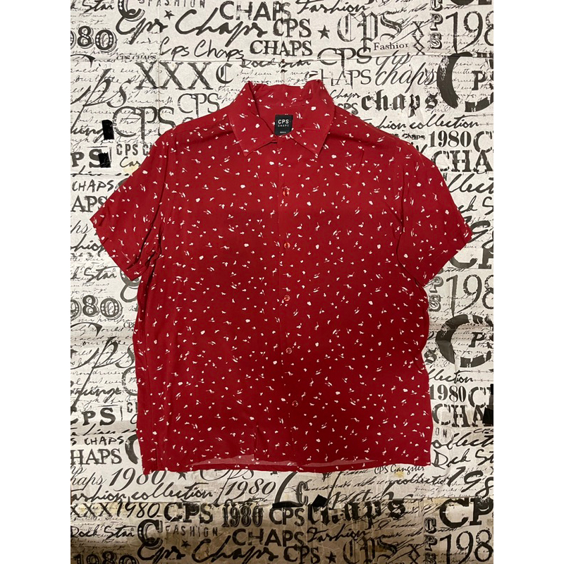 CPS CHAPS HAWAIIAN PRINT Crimson Red Shirt Short Sleeves Size S เสื้อฮาวาย สภาพดี ของแท้ 100% เนื้อผ้าดี หายากน่าสะสม