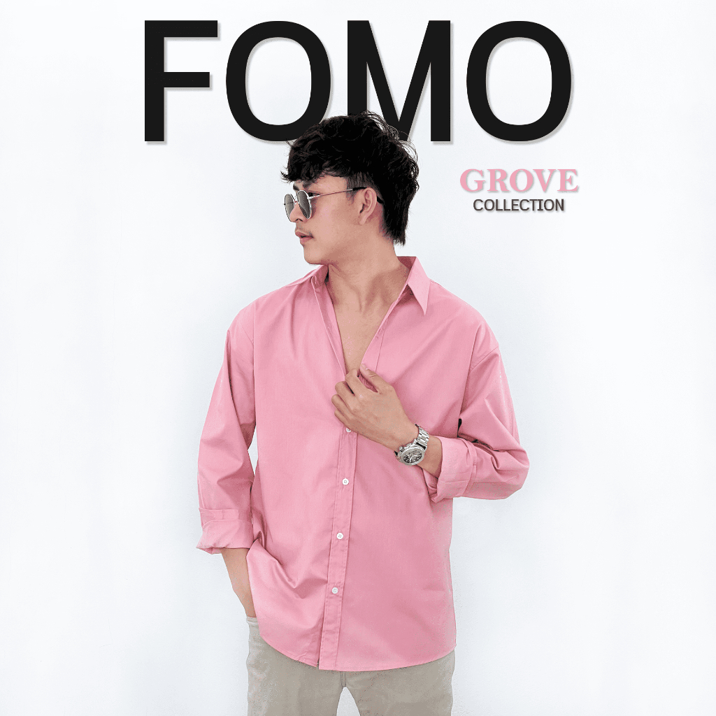 Fomo-เชิ้ตแขนยาว สีชมพูเบลเลต เสื้อเชิ้ตวาเลนไทน์ เสื้อเชิ้ตสีชมพูพาสเทล เสื้อเชิ้ตสีพาสเทล