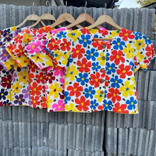 อก 40-56 นิ้ว เสื้อครอปลายดอก เสื้อย้อนยุค ชุดงานวัด