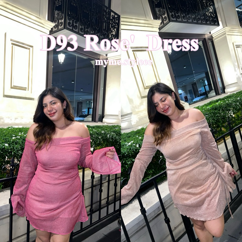 *พร้อมส่ง D93 Rose' Dress เดรสปาดไหล่สาวอวบผ้ากลิตเตอร์