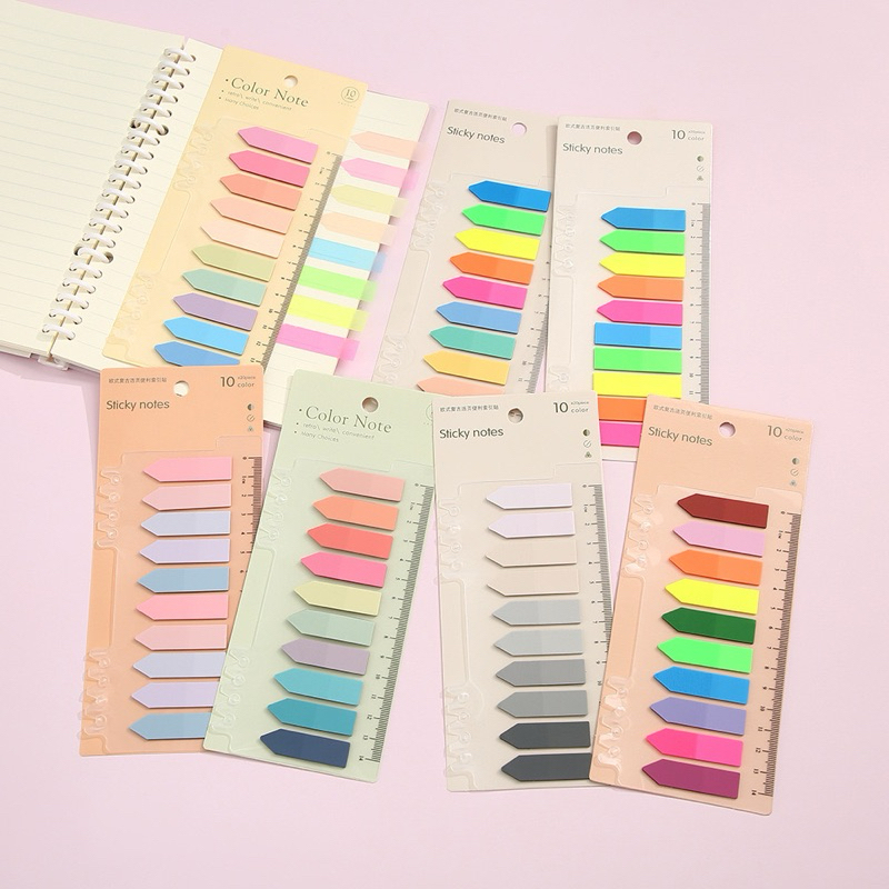 Sticky Notes Index อินเด็กซ์ ทรงแหลม มีกาวด้านหลัง แบบพลาสติก ดัชนีคั่นหน้า แฟ้มไม้บรรทัด 10 สี