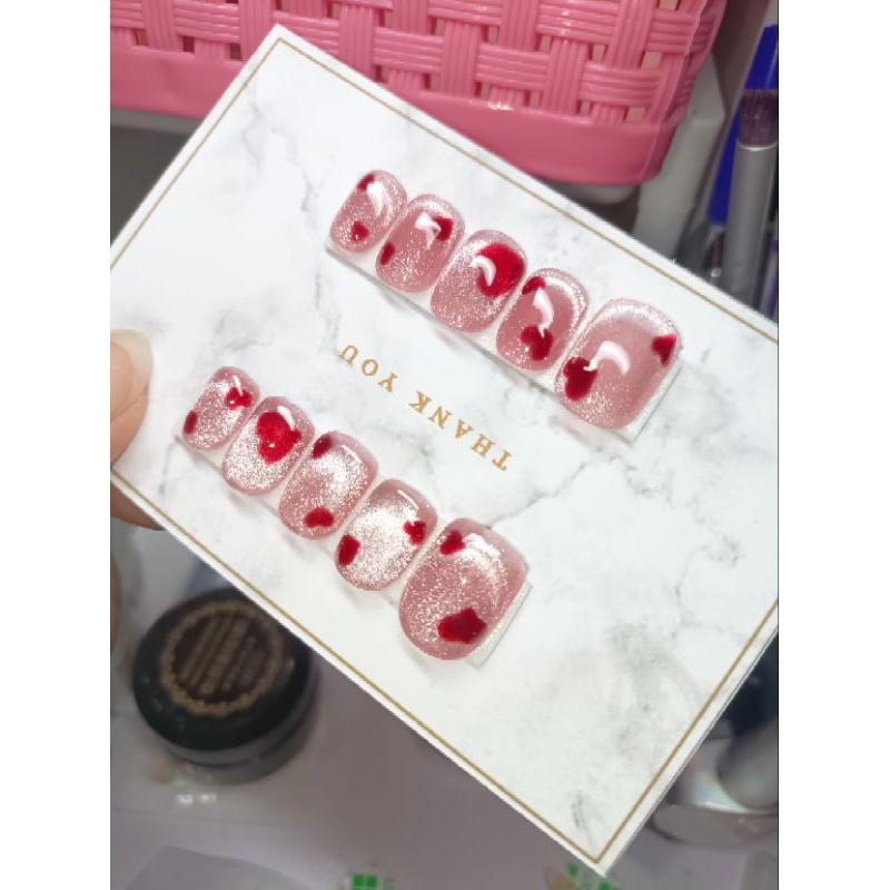เล็บเจลสีชมพูลูกแก้ว เพ้นท์ลาย น่ารักๆต้อนรับ Valentine