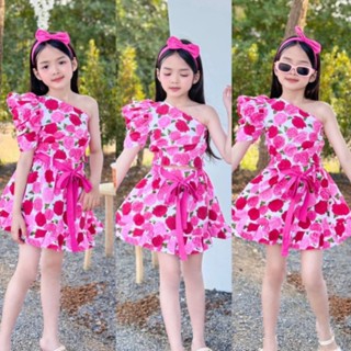 ชุดทองกวาว ดอกไม้ เซ็ท 4 ชิ้น ชมพู แดง ม่วงแบะแบบเดรส3ชั้น