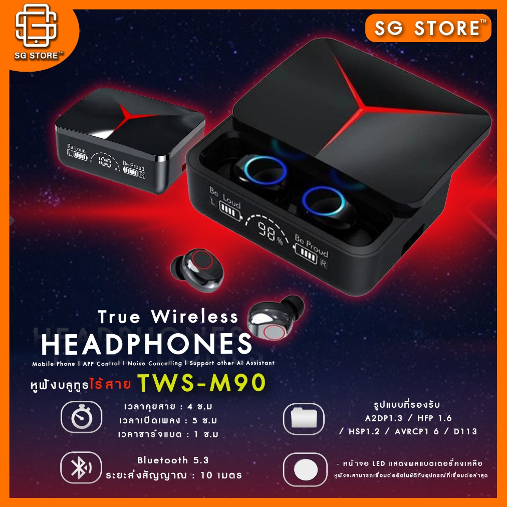 ซื้อ 🔥ใหม่ล่าสุด🔥 TWS-M90 หูฟังสำหรับเล่นเกมบลูทูธV5.3 กล่องชาร์จไร้สาย 9D สเตอริโอกีฬา พร้อม