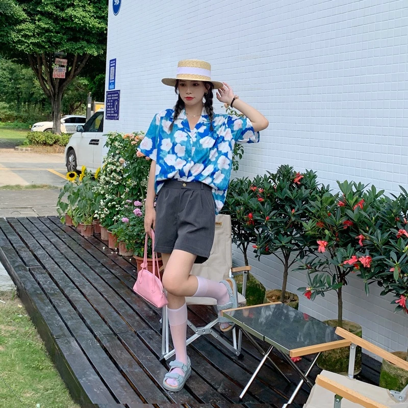 เสื้อฮาวาย S101 ลายดอกขาวฟ้า แขนสั้น ติดกระดุม ชาย-หญิง M-3XL thumbnail 9