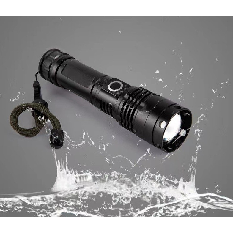 ไฟฉายแรงสูง T9 ไฟฉาย XML-T9 USB LED Zoom Flashlight หลอด LED  4 หลอด  ให้แสงสว่างมาก - ความสว่าง : 5