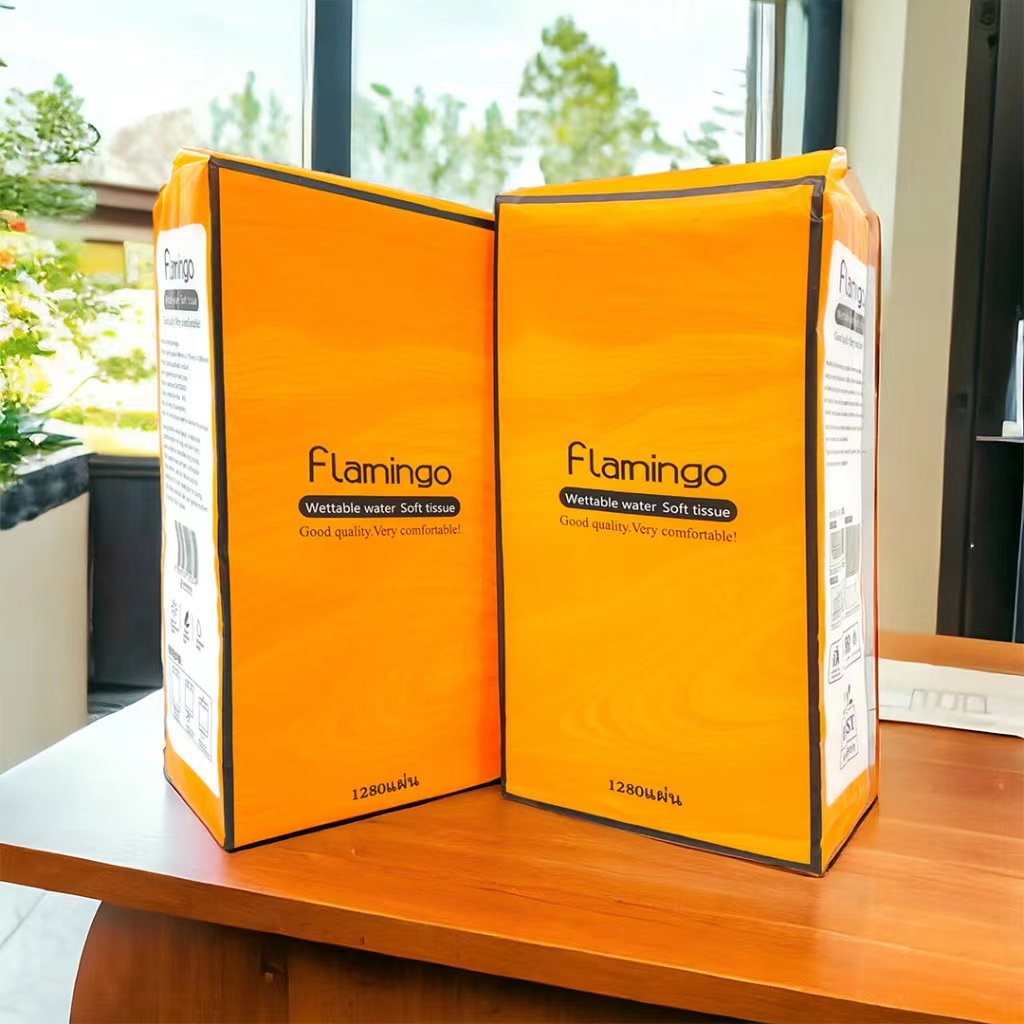 กระดาษทิชชู่ Flamingo ทิชชู่แบบดึงแขวนได้ กระดาษทิชชู่ หนา 4 ชั้น 1280 แผ่น