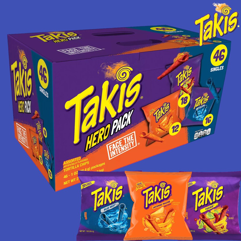 นำเข้า รสใหม่!! Takis Hero Limited Edition Pack Tortilla Chips รส Blue heat ,Fuego, Intense Nacho (1 oz., 46 pk.)