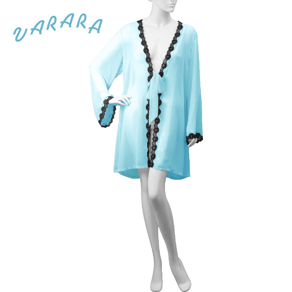 Varara เสื้อคลุมชุดนอน กันโป๊ ผ้าชีฟอง ตัวสั้น แขนยาง แต่งลูกไม้ รุ่น CN0350 RE4 BU8 SX WH PI (CN4802)