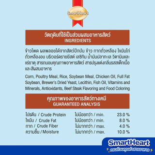 สมาร์ทฮาร์ท อาหารสุนัข สุนัขโต รสสเต็กเนื้อ 18กก. | SmartHeart Adult Beef Steak 18kg