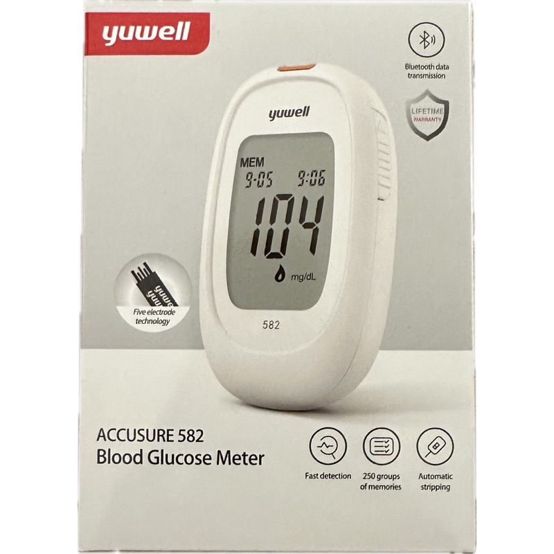 Yuwell เครื่องตรวจน้ำตาล Blood Glucose Monitoring รุ่น Accusure 582 แถบตรวจน้ำตาล บลูทูธได้ (ของแท้ มีรับประกัน)