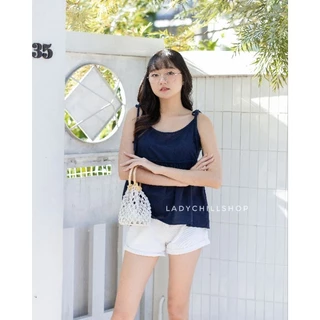 Coco top เสื้อสายเดี่ยวผูกไหล่ ทูโทน งานตัดทางร้าน นางแบบใส่งานจริงถ่าย Ladychillshop