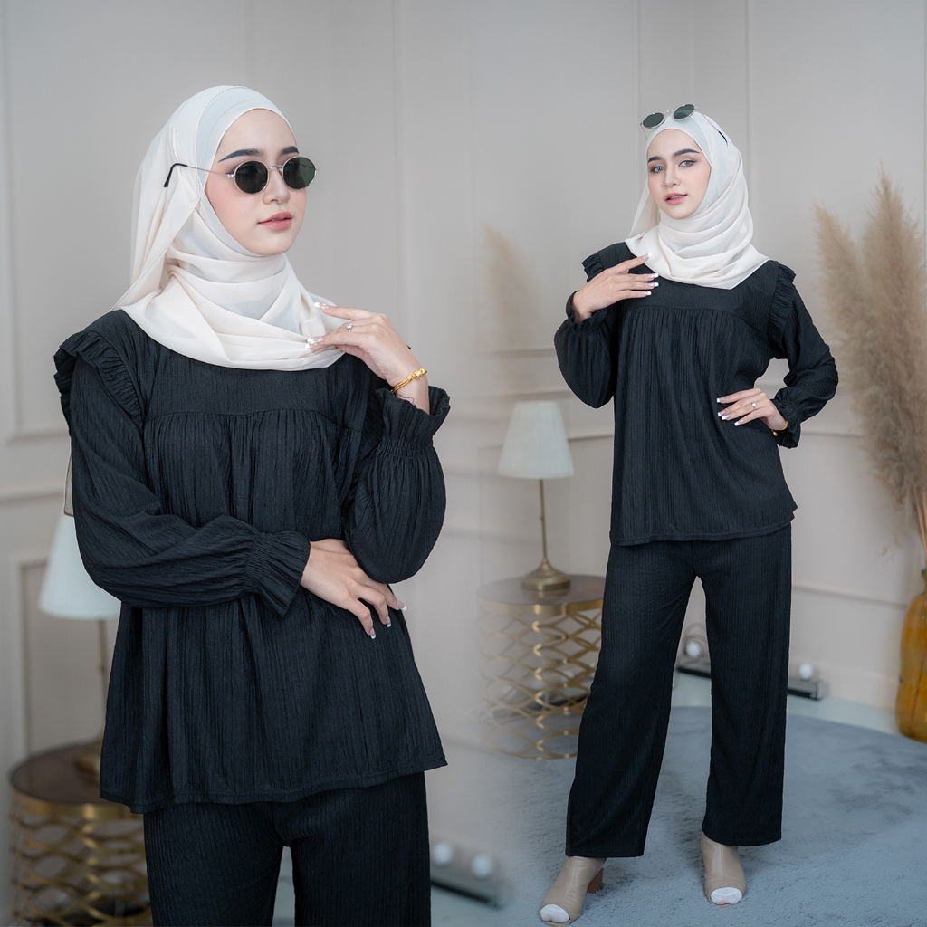 ชุดเซ็ท ผ้าท๊อฟฟี่ แขนตุ๊กตา สวมใส่ง่าย เนื้อผ้าเบาบางสบายไม่ร้อน IM63 รุสมีนีมุสลิม