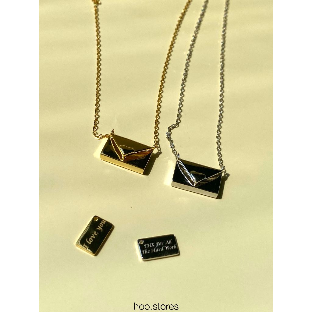 (Silver 925) hoo.stores Love Letter Necklace สร้อยคอเงินแท้ s925 พร้อมจี้ลายจดหมาย ใส่ไม่แพ้ไม่คัน