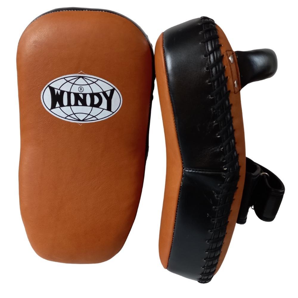 Windy Kick pads Curved KP-8 Brown -Black Genuine Leather for training เป้าเตะ วินดี้ สีน้ำตาล หนังเเท้ แบบทรงโค้ง