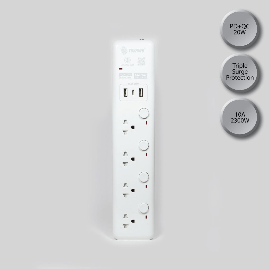 รางปลั๊กไฟแบบหลายสวิตช์ Toshino WY Series PD+QC USB Quick Charge (WY-43 / WY-53)