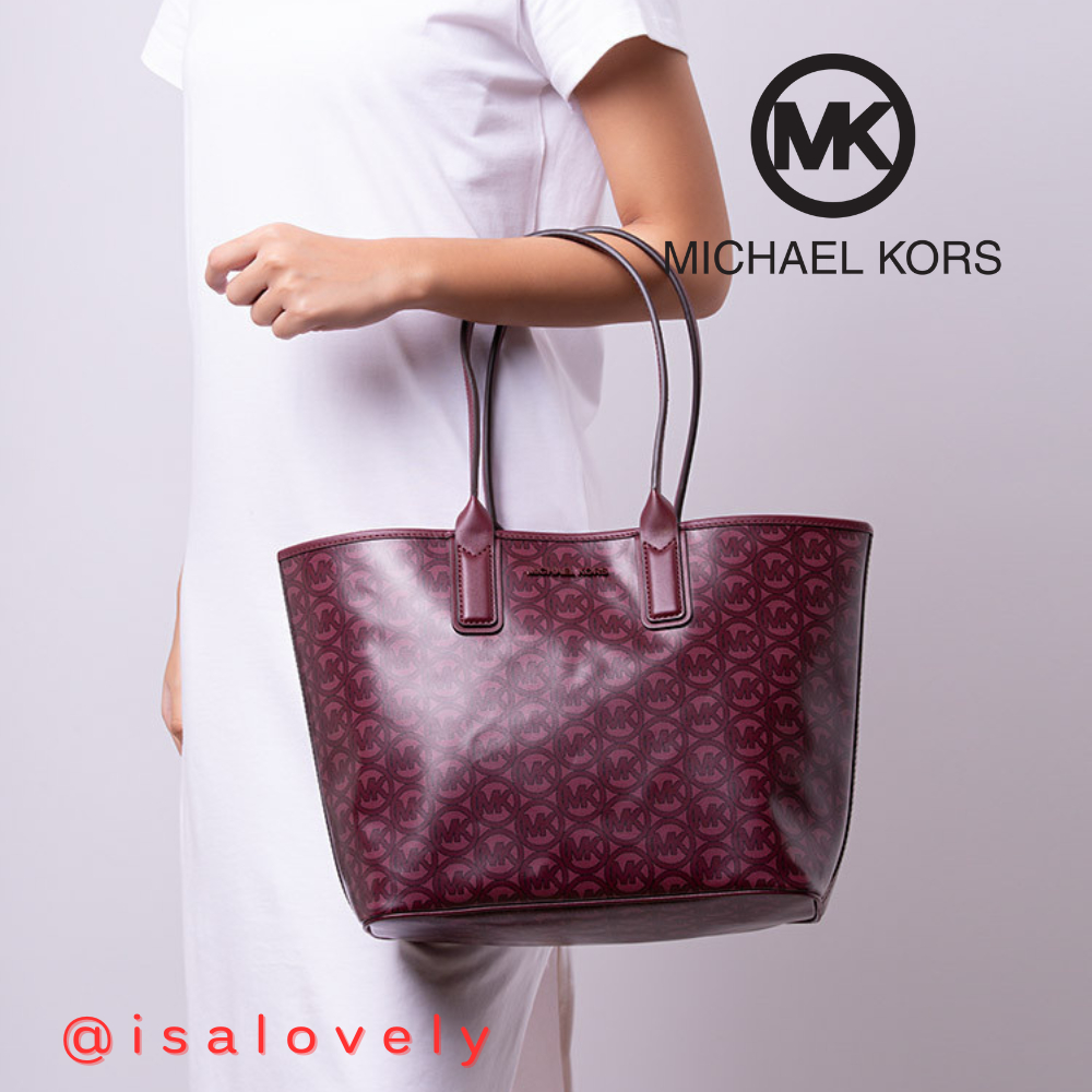 📌Isa Lovely Shop📌  MICHAEL KORS 35H1T2JT2C Jodie Signature Medium Tote Flame color: merlot