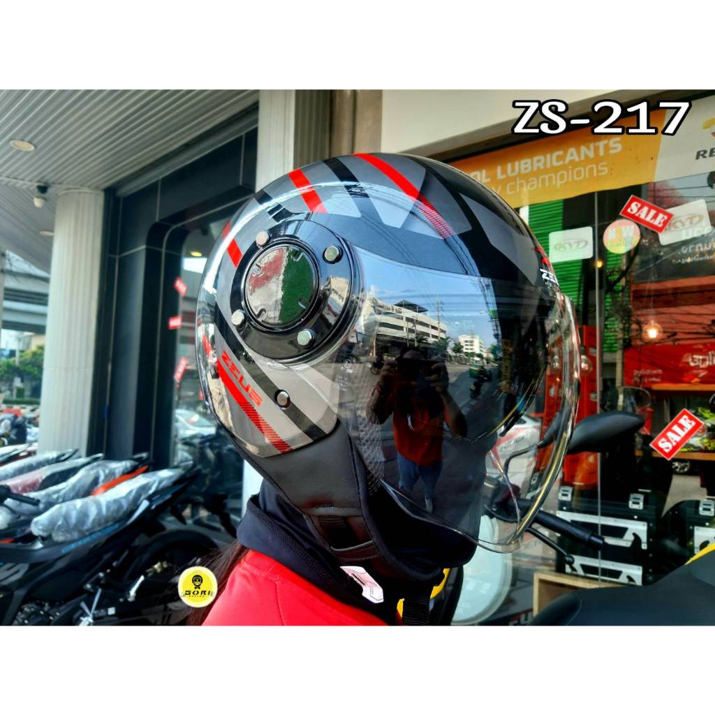 หมวกกันน็อค ZEUS ZS 217 Metallic Black   BN2 Red ทรงคลาสสิค