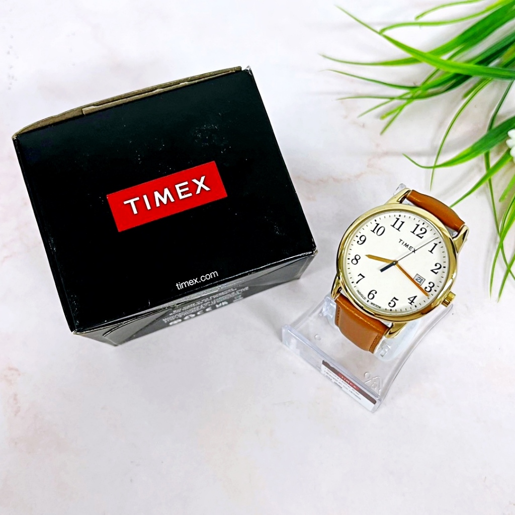 [Timex®] Unisex Easy Reader Brown/Gold-Tone Leather Strap Watch TW2R62700 นาฬิกาข้อมือสายหนัง