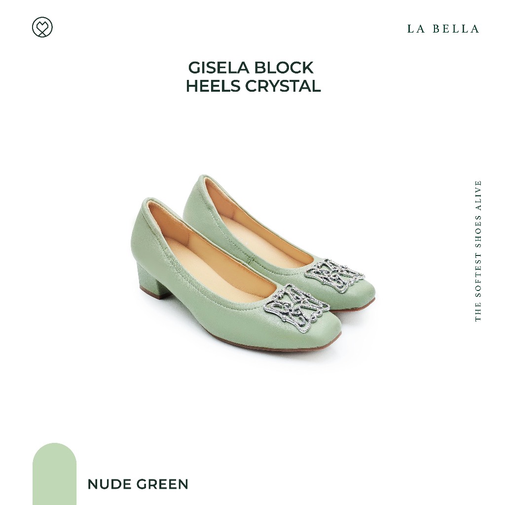 LA BELLA รุ่น GISELA BLOCK HEELS CRYSTAL - NUDE GREEN