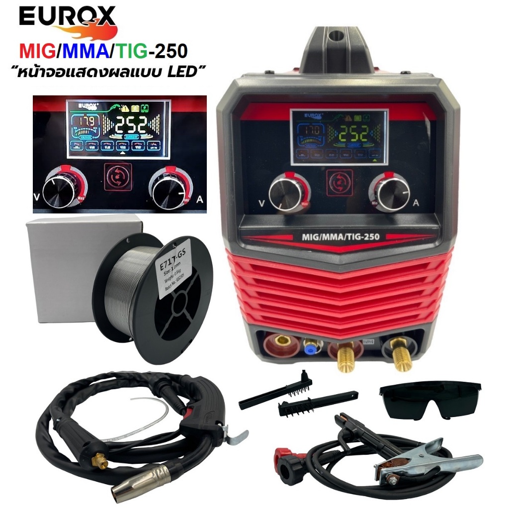 EUROX ตู้เชื่อม3ระบบ MIG/MMA/TIG-250 รุ่น MIG250LED สินค้ารับประกัน 1ปี ของแท้100%