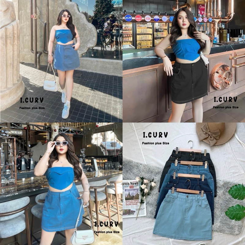 /LC/ กระโปรงยีนส์สาวอวบ ทรงสอบ กระเป๋าหลัง #สาวอวบอ้วน plussize