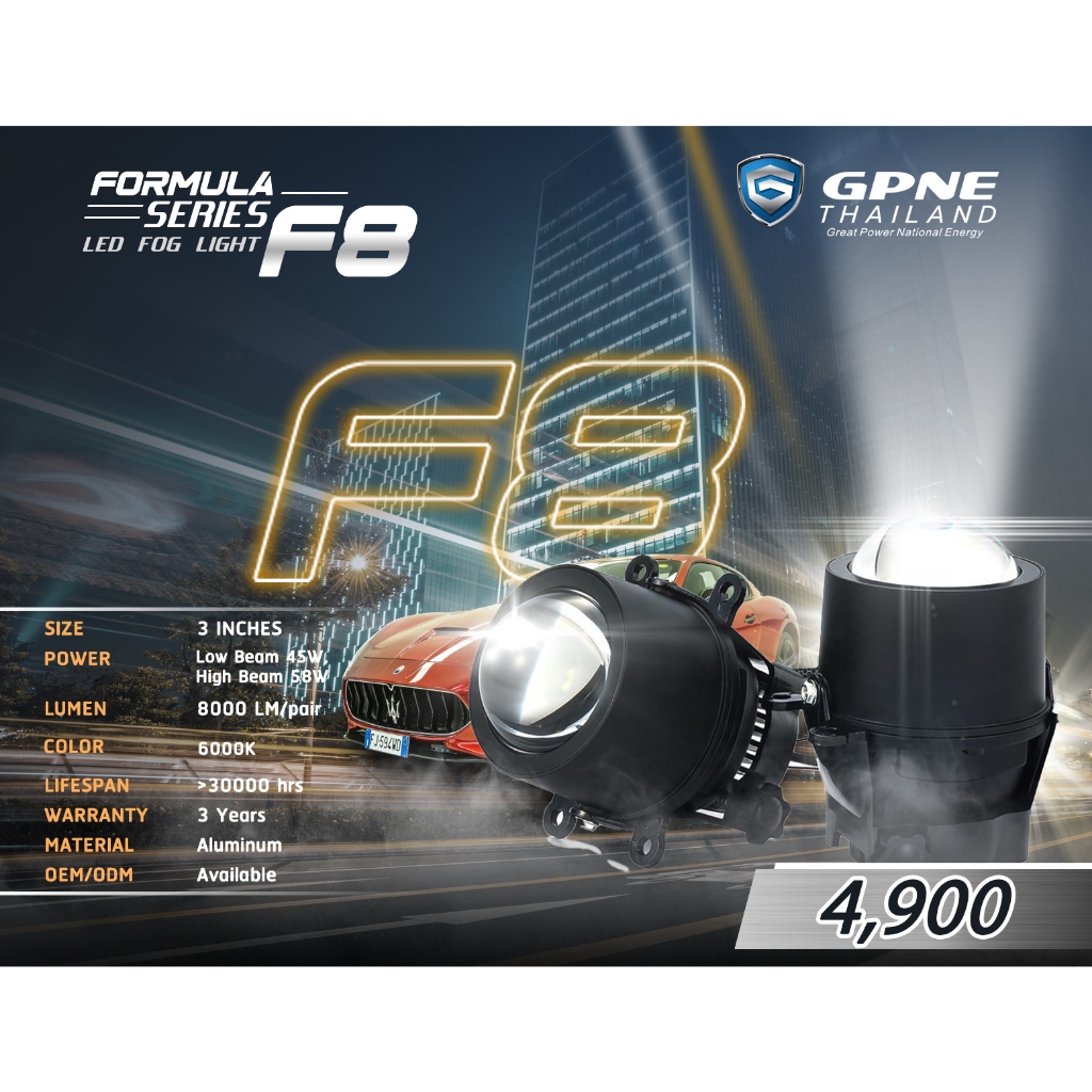 ไฟตัดหมอกโปรเจคเตอร์ LED แบรนด์ GPNE  F8 (45-58 วัตต์) ของแท้ 100% รับประกัน 3 ปี