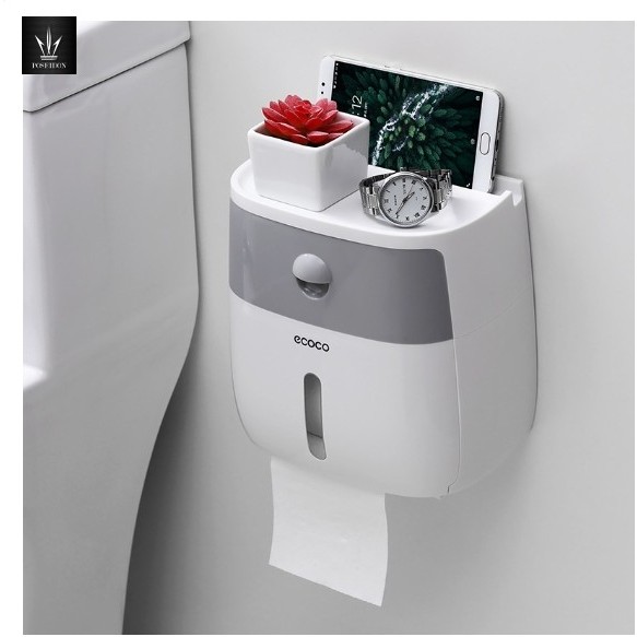 ECOCO กล่องใส่ทิชชู กันน้ำ ติดผนังไม่ต้องเจาะ