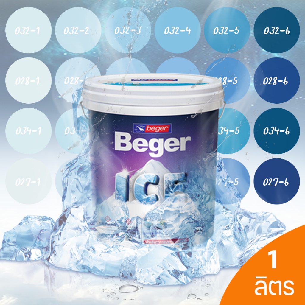 Beger ICE สีฟ้า ฟิล์มกึ่งเงา และ ฟิล์มด้าน 18 ลิตร สีทาภายนอกและภายใน สีทาบ้านแบบเย็น ลดอุณหภูมิ เช็ดล้างทำความสะอาดได้