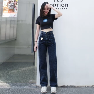 กางเกงยีนส์เอวสูงทรงกระบอกจับจีบ รุ่น Pleated Jeans