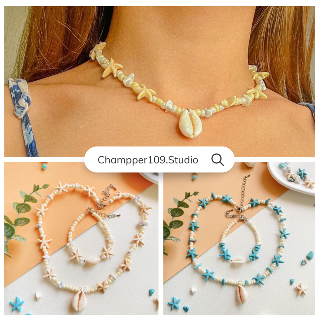 สร้อยเปลือกหอย🐚สร้อยหอยไปทะเล🌊งาน handmade สร้อยคอสไตล์เกาหลี พร้อมส่ง📦🚚