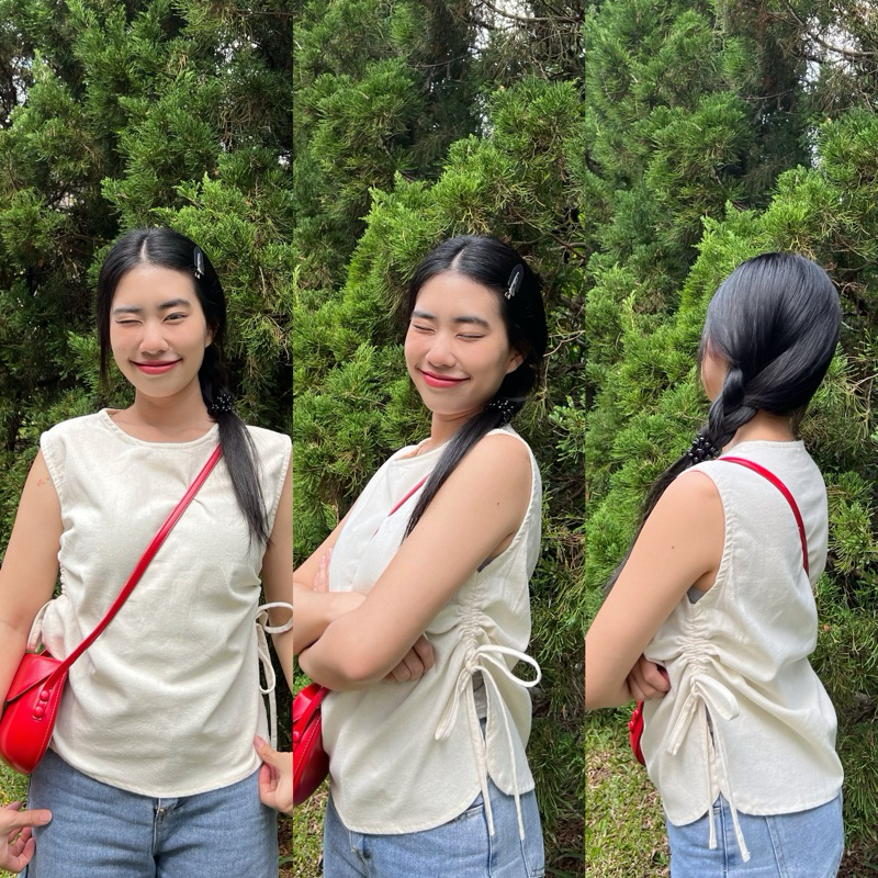 Kati มี 2 Size เสื้อแขนกุดรูดข้างคอกลมผ้าฝ้าย