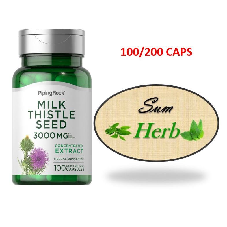 (พร้อมส่ง) PipingRock Milk Thistle Seed Extract, 3000 mg (per serving), 100/200 Quick Release Capsules.