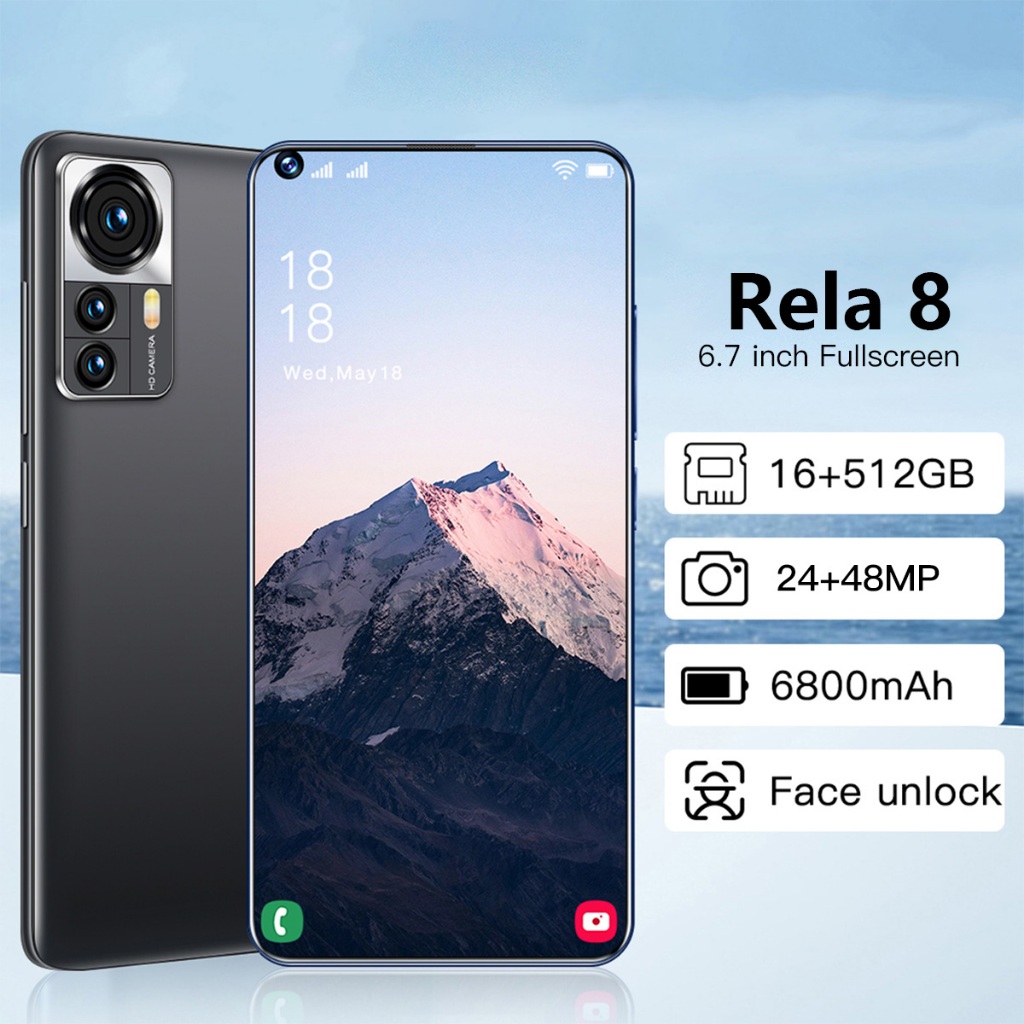 โทรศัพท์มือถือ Rela8 6.7 นิ้ว หน้าจอใหญ่ รองรับ2ซิม 5G Smartphone แรม16GB รอม512GB โทรศัพท์ถูกๆ แบตเตอรี่ 6800mAh