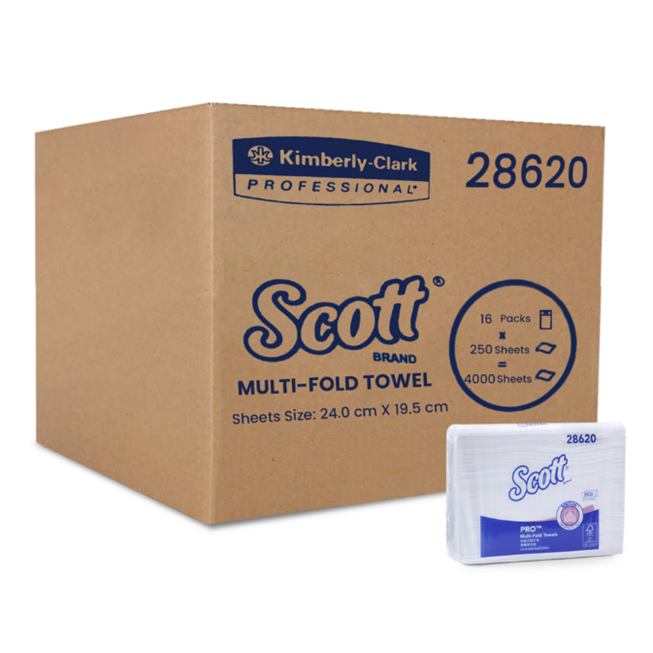 SCOTT ชุดกระดาษเช็ดมือแบบแผ่น สก๊อตต์ โปร มัลติโฟล์ด ทาวเวิล และกล่องจ่ายกระดาษ คิมเบอร์ลี่ย์-คล๊าค รหัสสินค้า 23752