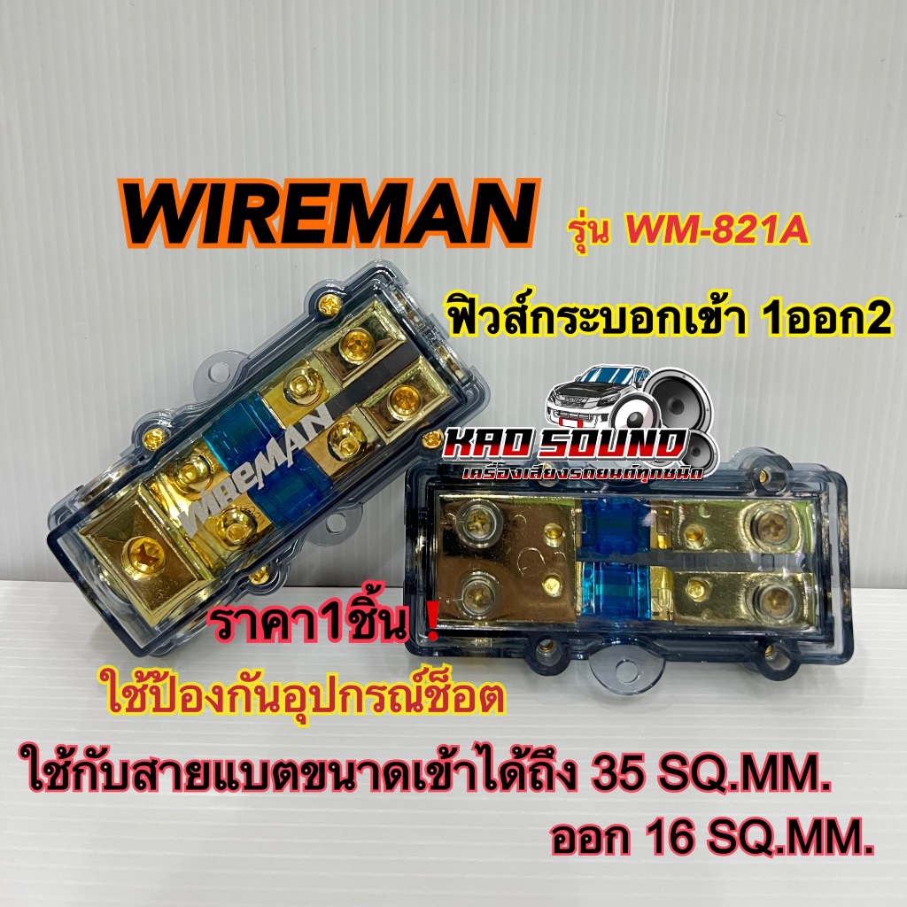 ฟิวส์เครื่องเสียง กระบอกฟิวส์รถยนต์ WIREMAN เข้า1ออก2ทาง รุ่นWM-821A พร้อม ฟิวส์ก้ามปู 100A. ฟิวส์
