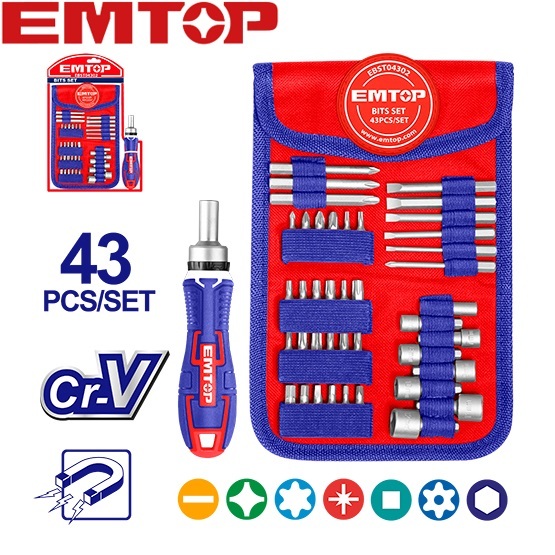 EMTOP ชุดดอกไขควง 43 ชิ้น รุ่น EBST04302 ( 43 Pcs screwdriver bit set )