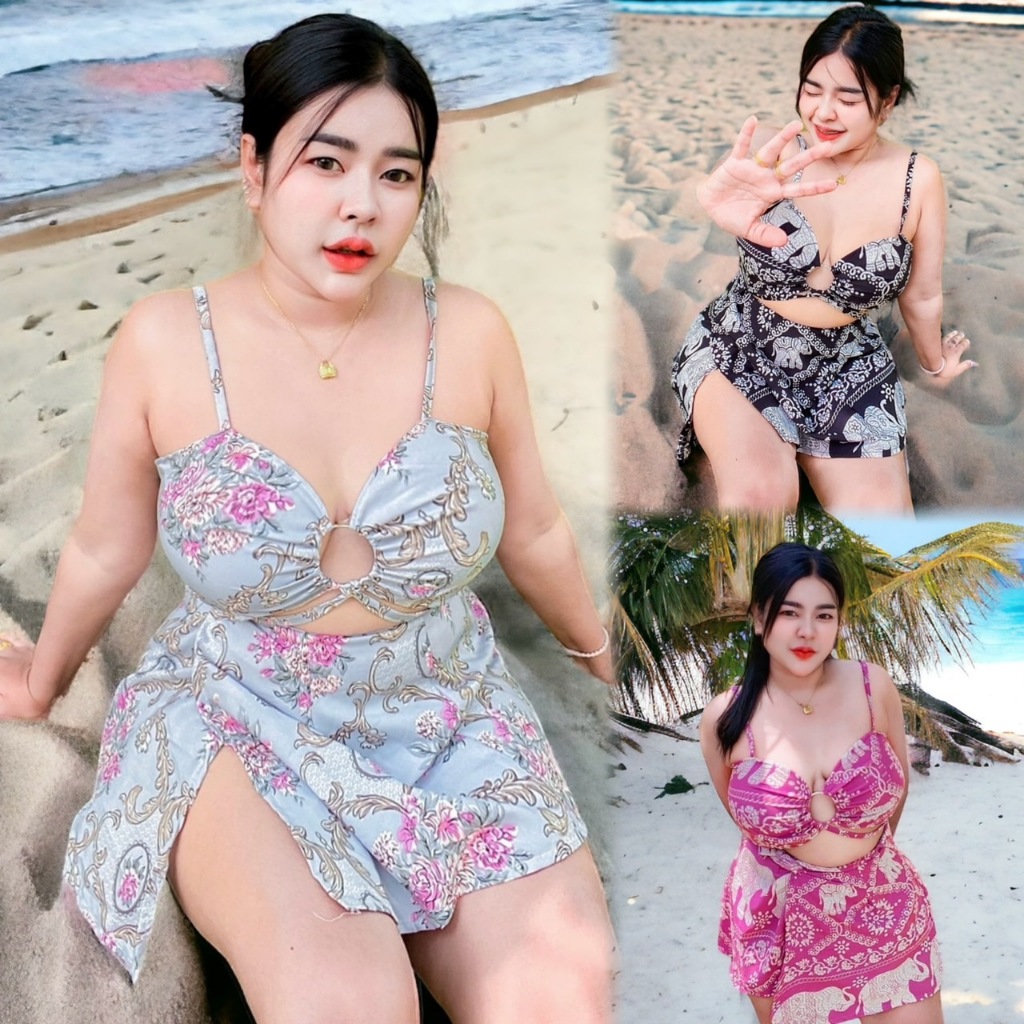 ชุดเชท2 ชิ้น ชุดไปทะเล พูลวิลล่าสาวอวบอ้วน อก38-50 กระโปรงฟรี เป็นพันรอบ สวยมาก**รุ่นเชทกระโปรงห่วง ผ้าไหมอิตตาลี่**