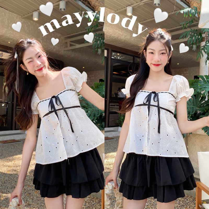 ❤️mayylody❤️  (ขายแยกชิ้น) เสื้อเวียดนาม แต่งริบบิ้นดำ สวยแซบหวานน่ารักลงตัว งานสวยมากๆๆๆ เสื้อเวียดนามไ