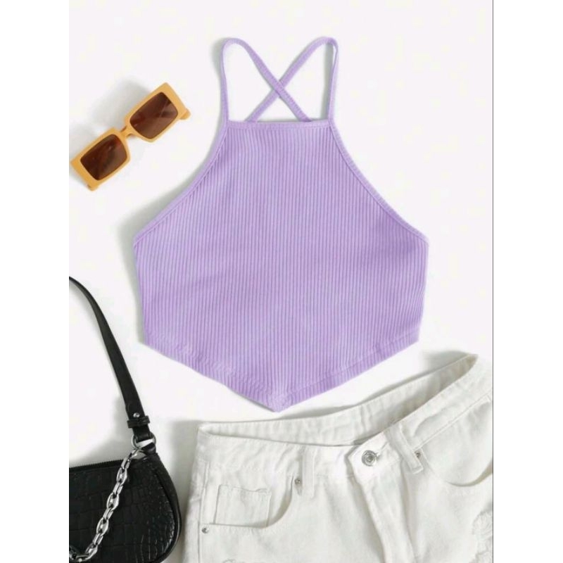 พร้อมส่งจากไทย‼️ | SHEIN EZwear ผู้หญิง ข้ามกลับ ผ้าริบ เสื้อสายเดี่ยว Camisole เสื้อกล้าม (LOT1)✨