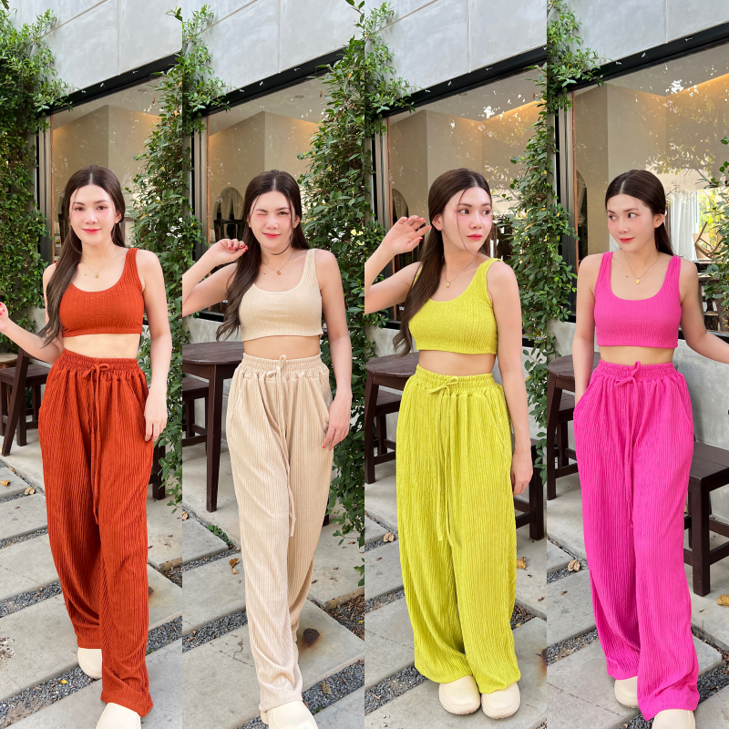 SpinnyHouse กางเกงขายาวทรงกระบอก ผ้าเปลือกไม้ ผ้ายืดหยุ่นเยอะมาก สาวอวบใส่ได้ แต่งแมตช์ลุคง่ายม้าก รุ่น กางเกงสุพัตรา