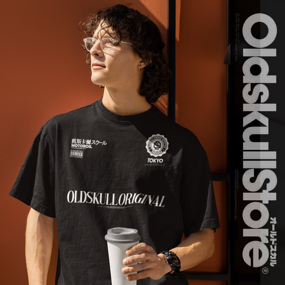 Oldskull OVERSIZE เสื้อยืดผู้ชาย เสื้อยืด คอกลม แขนสั้น