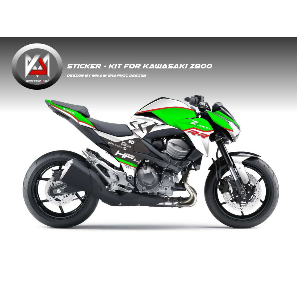 (Mr.AM) ชุดสติ๊กเกอร์ [เกรด Premium] Kawasaki Z800 (HP4 TRICOLOR RACE)