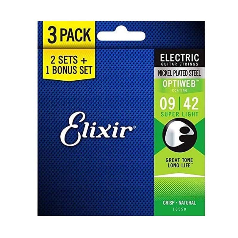 Elixir สาย 16552/16550 สายกีตาร์ไฟฟ้าเหล็กชุบเคลือบ Optiweb ชุด 3 ชิ้น