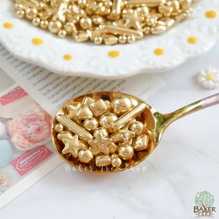Baker Tree เม็ดมุกน้ำตาลสีทองเงาวาวแต่งเค้ก คัพเค้ก เบเกอรี่ 25/50/100 กรัม ราคาถูก Sugar Sprinkles